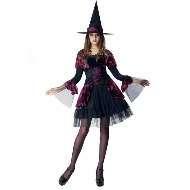 Hat B1 Ladies Purple Halloween Witch Corset Fancy Dress Up Costume Outfit